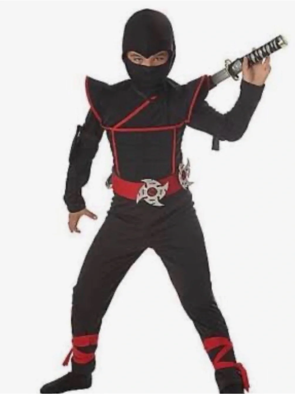 Kids Black and Red Ninja Costume with Hood